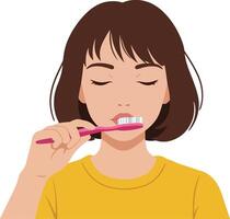 Woman brushing teeth in a flat design style illustration vector