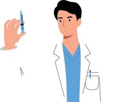 Doctor holding a syringe in a flat minimal illustration style vector