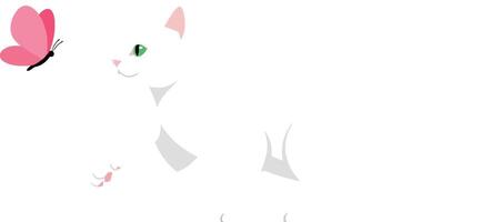 Cat playfully reaching for a colorful butterfly in minimal illustration vector