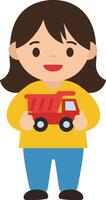 Child holding a toy truck in a flat and colorful design illustration vector