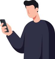 Man holding smartphone with casual expression in flat illustration vector