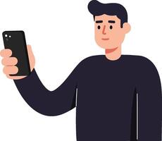 Man using smartphone in flat design art illustration vector