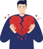 Man holding a broken heart in a minimal flat design art vector