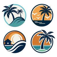 four different types of beach and palm tree logos vector