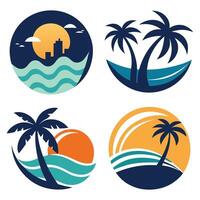 four different types of beach and palm tree logo vector