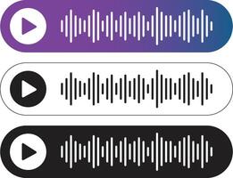 Collection of Play Button with Music Rhythm Sound Wave on Rounded Rectangle vector