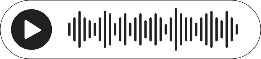 Black White Outline of Play Button with Music Rhythm Sound Wave on Rounded Rectangle vector