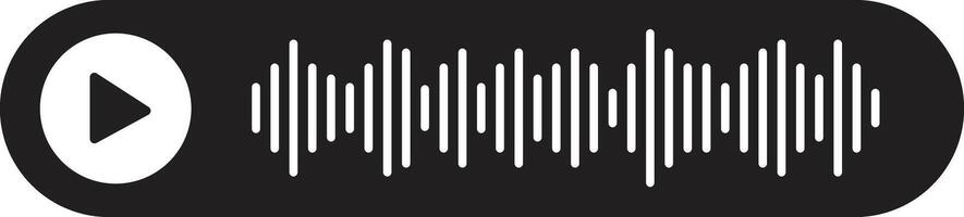 Black White Solid of Play Button with Music Rhythm Sound Wave on Rounded Rectangle vector