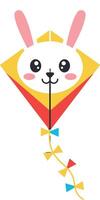 Cute rabbit-shaped kite design in flat style showcasing vibrant colors and playful details in art vector