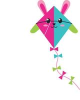 Colorful rabbit-shaped kite with playful features in a flat illustration vector