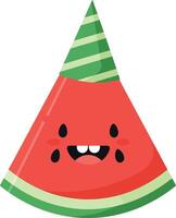 Happy watermelon slice wearing a party hat in flat art style with cheerful expression vector