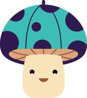 Cute smiling mushroom character with colorful polka dot hat in flat art vector