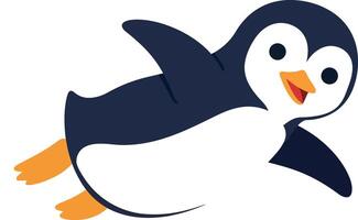 Playful penguin gliding joyfully in a bright, minimal design style art vector