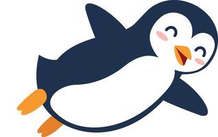 Happy cartoon penguin swimming joyfully in a playful style, showcasing vibrant colors and cheerful expression, illustration vector