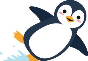 Playful penguin sliding on ice in a minimal flat design illustration vector