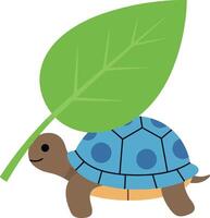 A cheerful turtle with a large green leaf on its shell in a flat design illustration vector