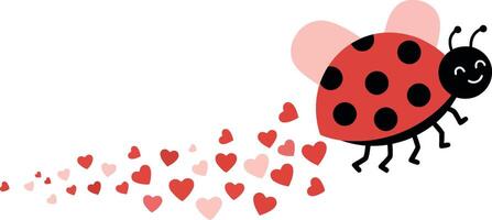 Cute ladybug flying with heart-shaped trails in a minimal flat illustration vector