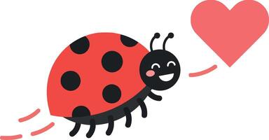 Cute ladybug flying joyfully with a heart in a flat illustration vector
