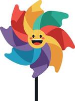 Colorful pinwheel with a smiling face in flat art style, evoking joy and playfulness vector