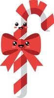 Cute smiling candy cane with red bow in flat illustration style vector