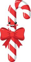 Cute candy cane character with a red bow in a flat design illustration vector