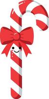 Cute candy cane with a red bow and smiling face in flat art vector