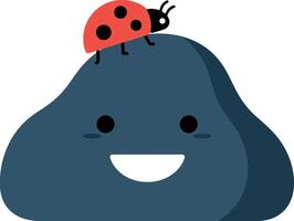 Smiling rock character with a ladybug perched on top in flat art vector