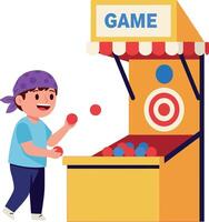 A cheerful child playing a colorful carnival game in flat art vector