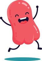 Happy animated character with a joyful expression jumping in a playful manner, flat art vector