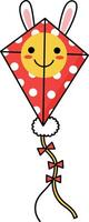 Cheerful smiling kite with bunny ears and polka dots in flat art vector