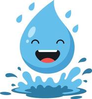 Happy water droplet character splashing joyfully in a playful flat design art vector