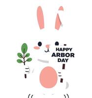 Playful rabbit holding a green branch in a cheerful flat design art vector