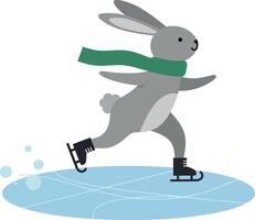 Playful rabbit ice skating on a frozen pond in a minimal illustration vector