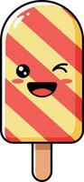 Cheerful ice cream popsicle character with red and yellow stripes in a flat illustration vector