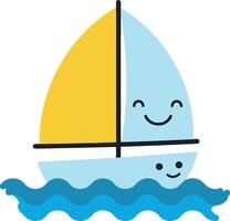 Cute sailboat with a smiling face in a playful, minimal design style, perfect for art vector
