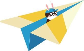 A playful character in a colorful paper airplane, flat design art vector