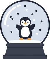 A cheerful penguin inside a snow globe in flat design art vector