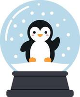 Cute penguin inside a snow globe, flat minimal design, festive art vector