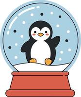 Cute penguin inside a snow globe with falling snowflakes in a minimal art style vector