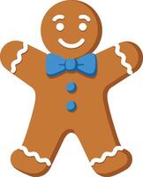 Gingerbread man character with blue bowtie in flat design art vector