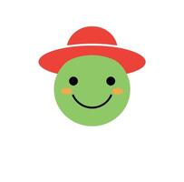 Happy green face wearing a red hat in a flat, cheerful style art vector