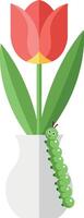 Green caterpillar resting on a vibrant red tulip in a modern vase illustration vector