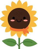 Cheerful sunflower character with a smiling face in a flat, minimal art style vector