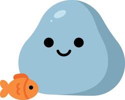 Cute blue blob character with a friendly smile and a small orange fish art vector