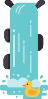 Colorful waterfall with playful rubber duck in a flat minimalist illustration vector