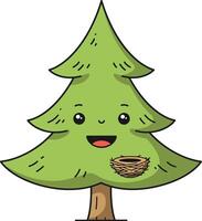 Cheerful smiling tree with a nest in its branches, flat art illustration vector