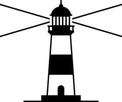 Black and white lighthouse with beams of light in a minimal illustration vector
