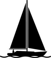 Black silhouette of a sailboat gliding on calm waters in minimal art vector