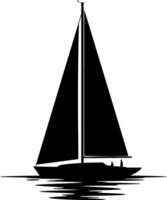 Sailing boat silhouette in calm waters with minimalist design style art vector