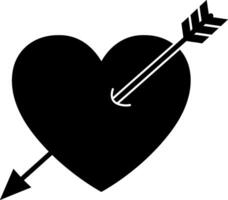 Heart symbol pierced by an arrow in a flat, minimal design illustration vector